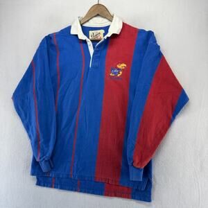 Vintage Kansas University Rugby Shirt Men's large Red Blue Embroidered Dehen